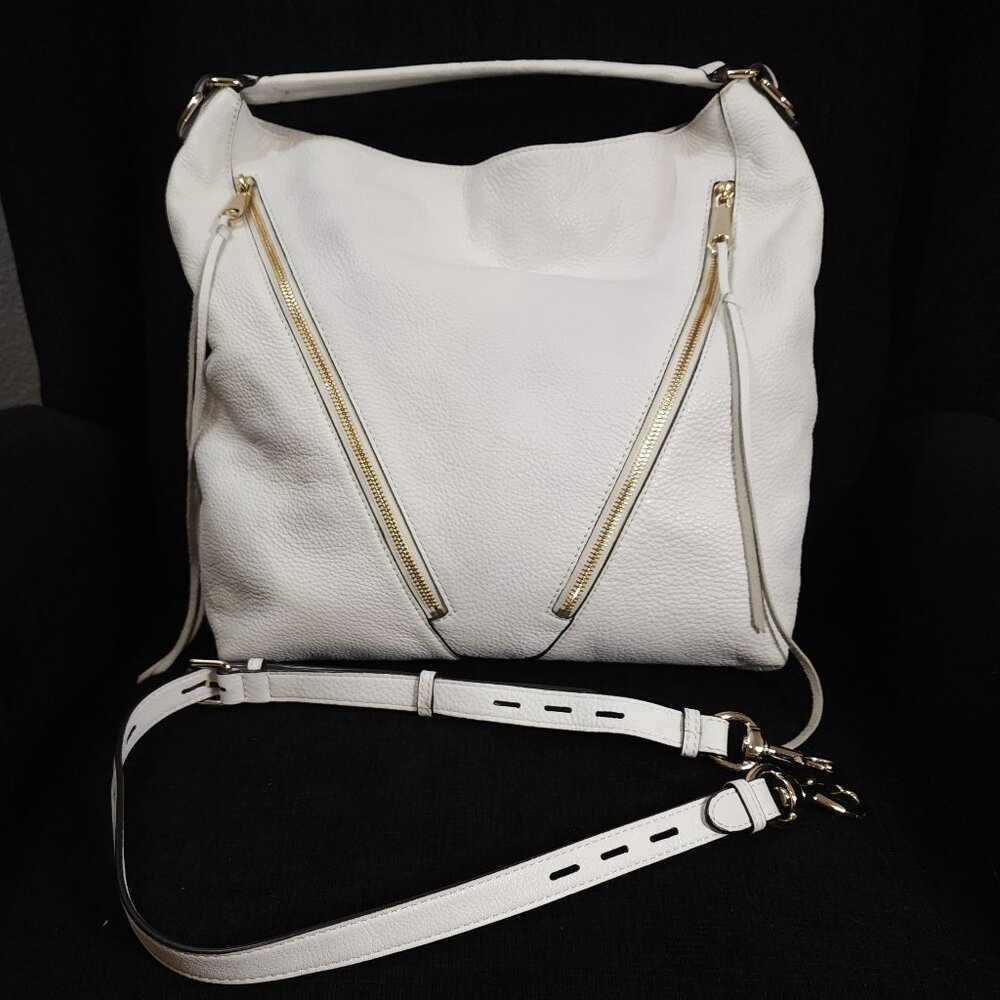 Rebecca Minkoff Moto Double Zip White Leather Hobo Bag